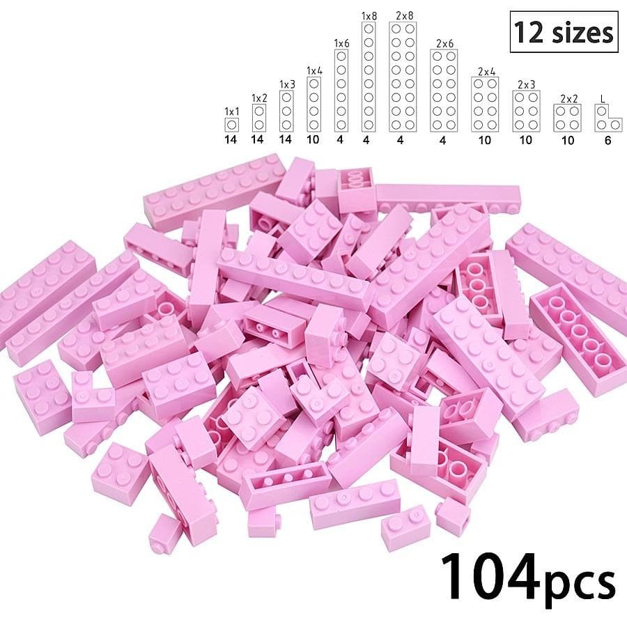 104Pcs Mixed Thick Figure Building Blocks 12 size 16 Colors Compatible Classic Baseplate Leduo Creative Toys For Children pink