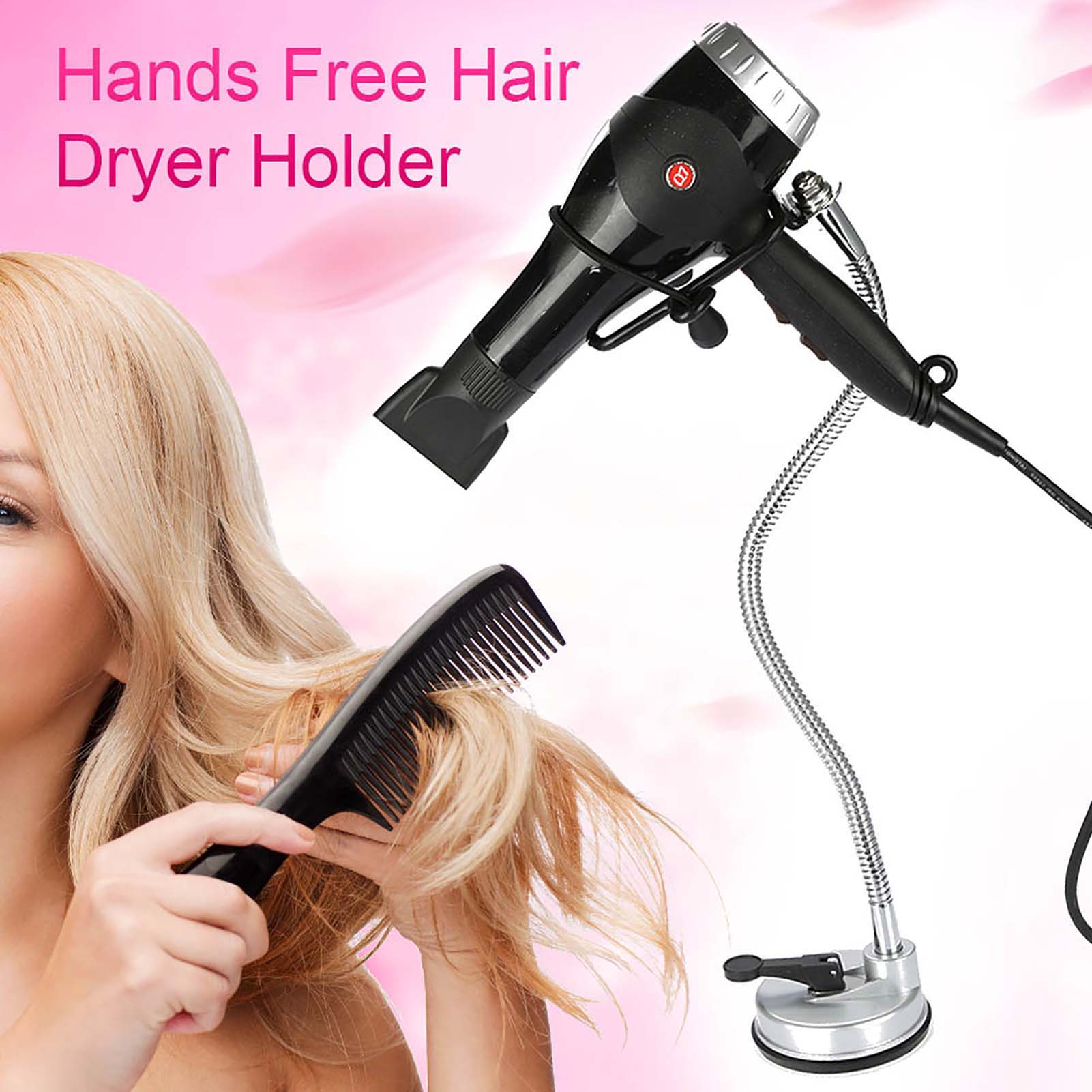360 degrees Freely Rotation Hair Dryer Holder Hands Free Removable Suction Cup Stand black