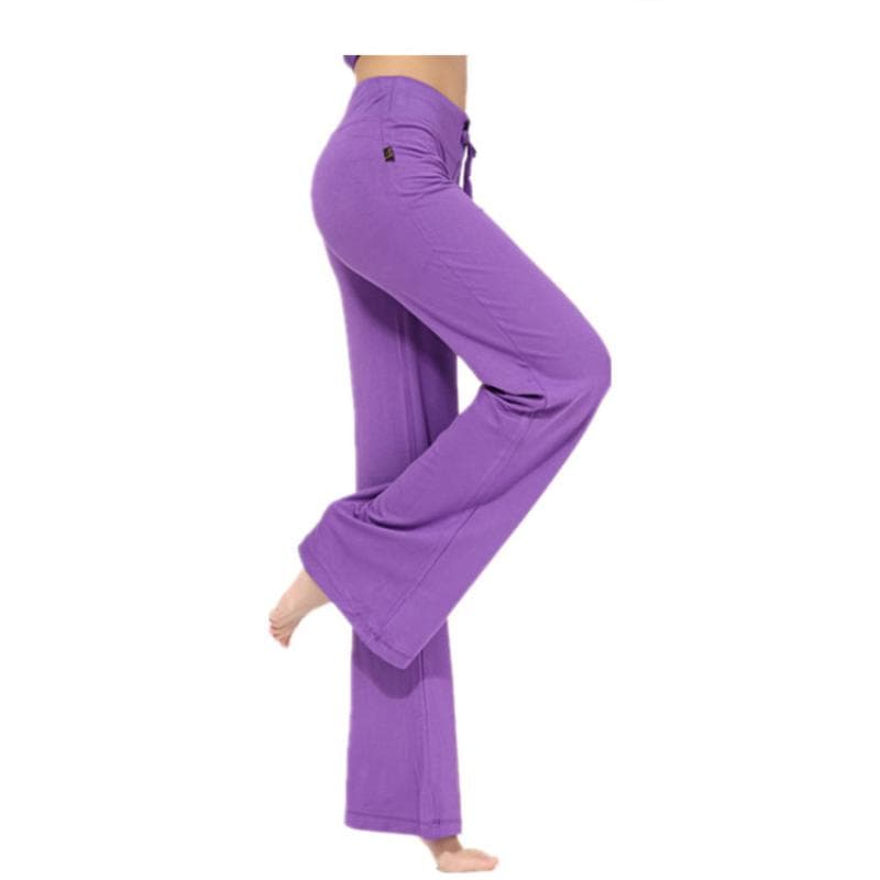 Auroth Solid Color Women High Waist Wide Leg Flared Pants Stretch Trousers Drawstring Sports Pants XXL purple