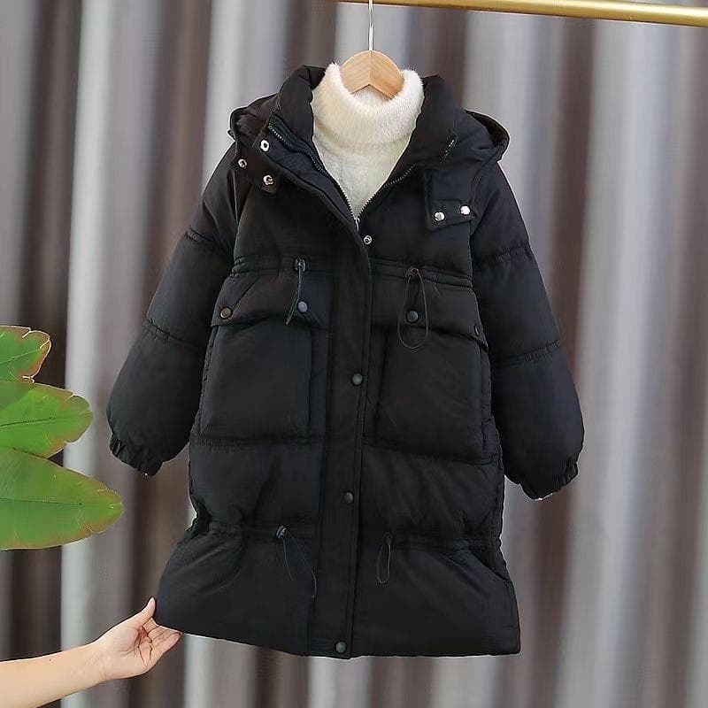 Girls' Cotton Coat Winter Down Cotton Coat Girls' Cotton Jacket Outer Coat Thickened 170 black
