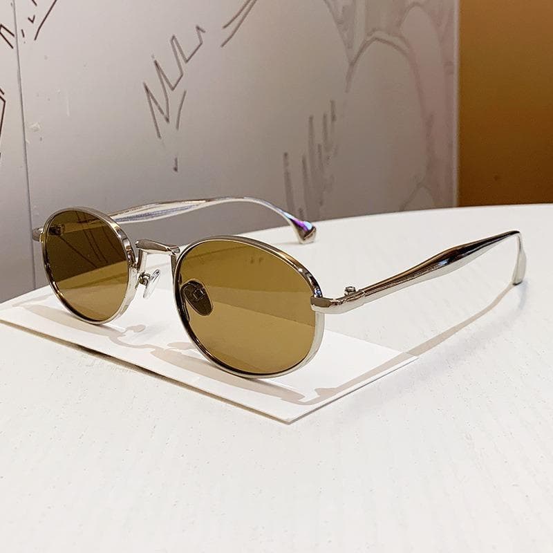 New Luxury Sunglasses Women Men Small Frame Metal UV400 Elliptical Fashion Shades Gafas De Sol 1PC