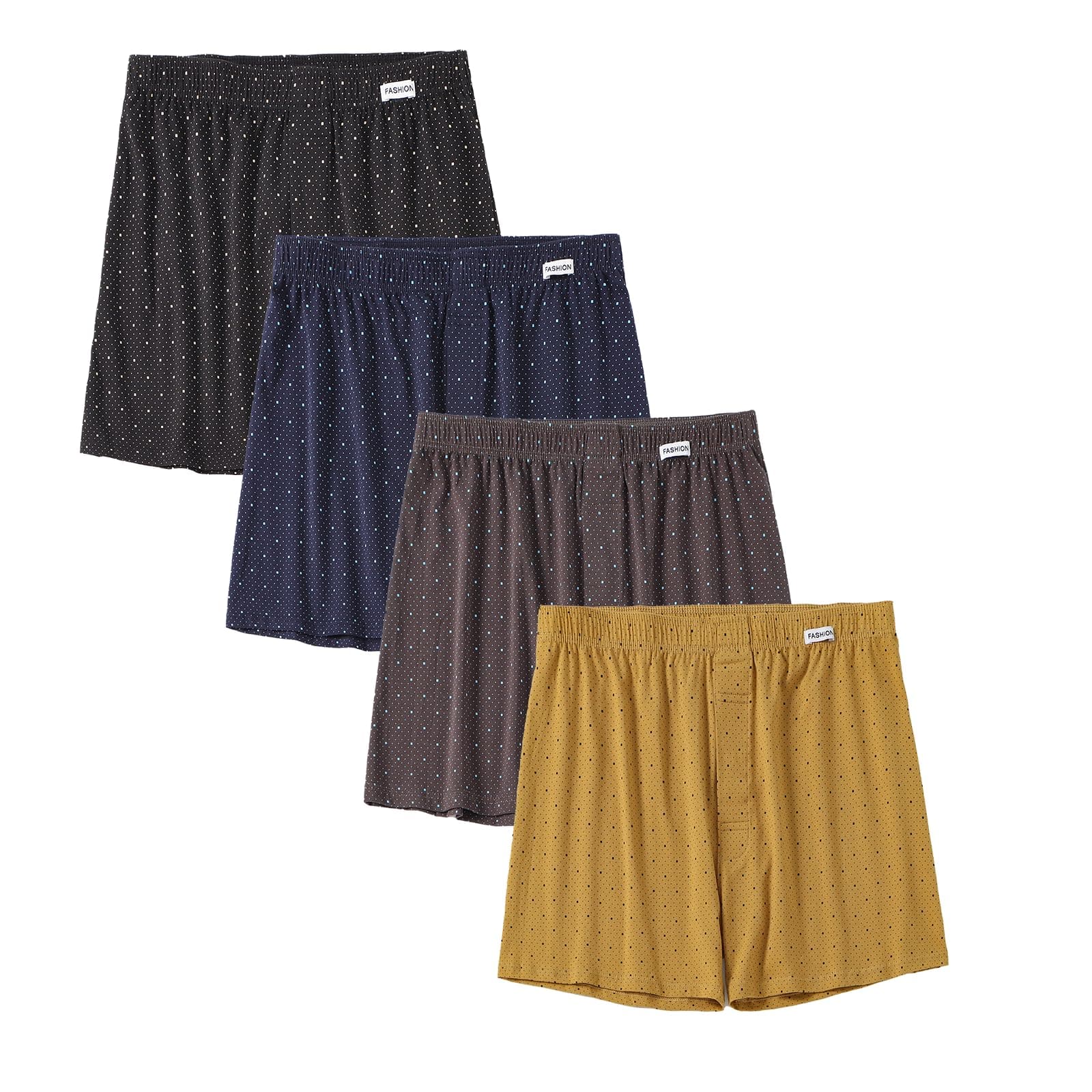 Kaiyas Men's Aloe-Blend Boxer Briefs, Breathable, Quick-Drying, Stretchy, Front-Opening, Skin-Friendly, All-Season, Stylish Set, M-3XL (L, 4-Pack - 03