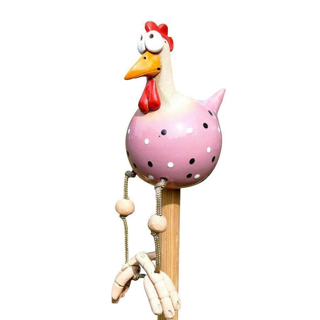 Funny Big Eyed Chicken Statue Wooden Stake Decoration Long Foot Hen Sculptures Garden Fence Art Decoration Resin Crafts pink