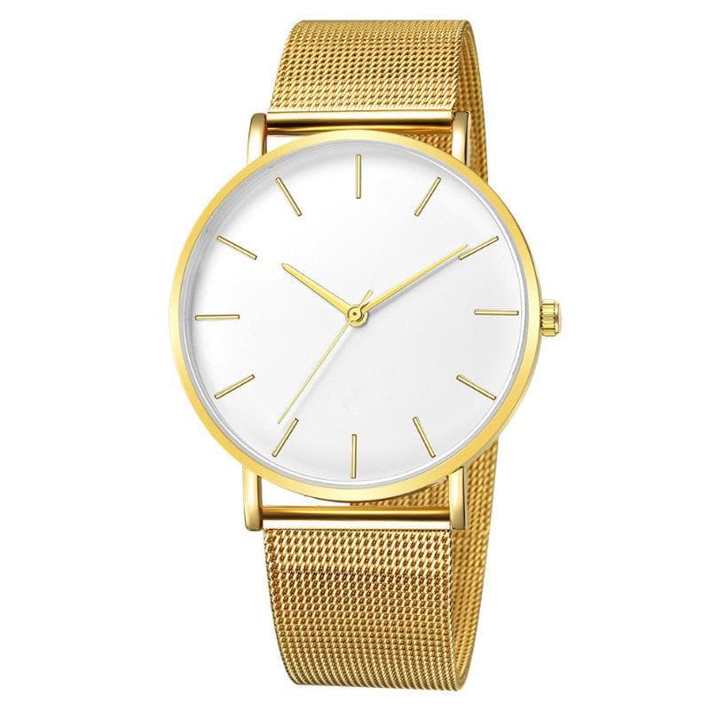 European & American Men's Fashion Quartz Watch with Steel Mesh Band white/gold