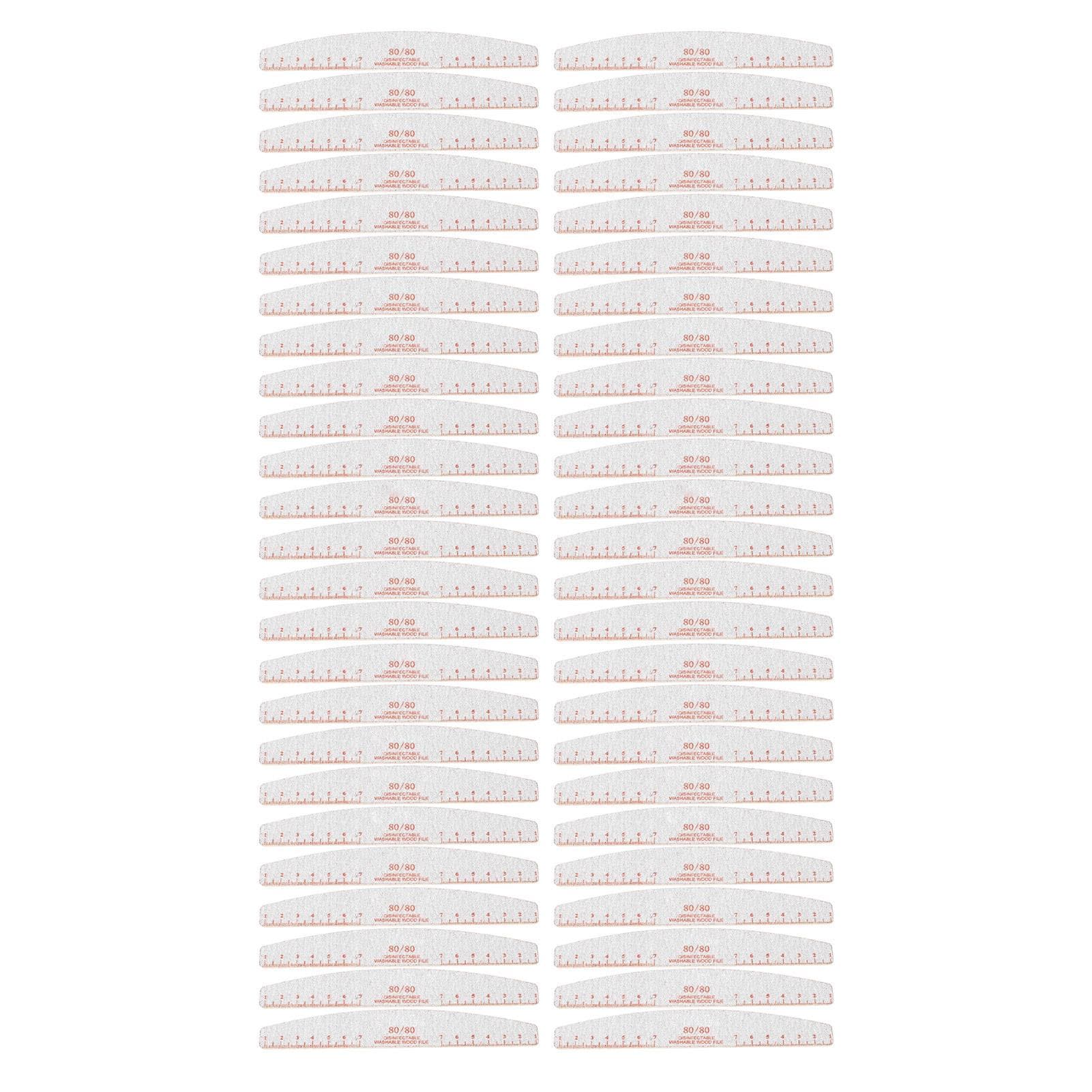 50 Pcs 8080 Grit Nail Files Coarse Nail Filers Manicure Tool Curved Washable Reusable for Acrylic