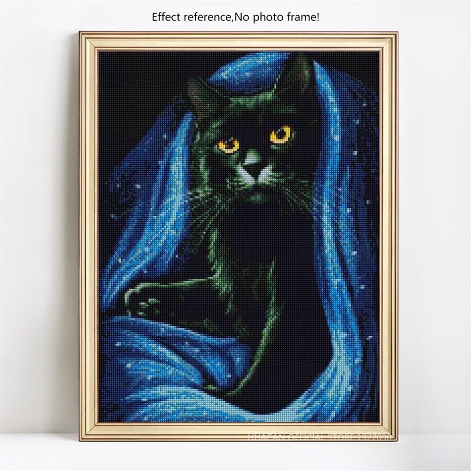 Diamond Embroidery Full Display Animal 5D DIY Diamond Painting Black Cat Full Round Picture 20X30CM