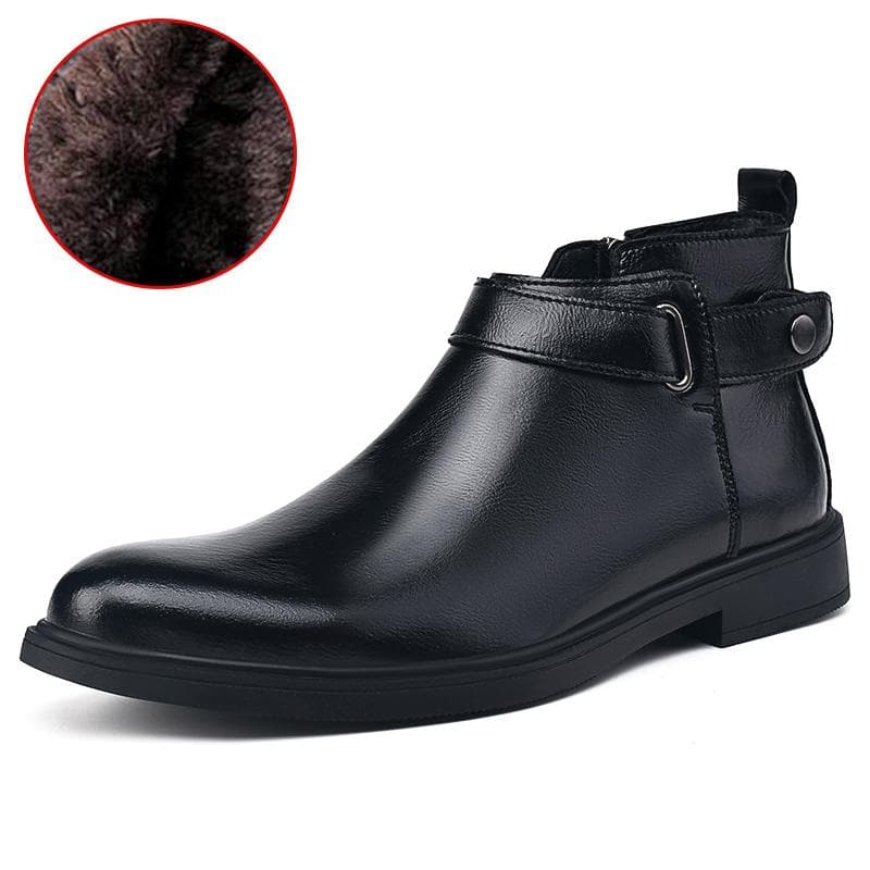Autumn and Winter New Men's Chelsea Boots Fashion Men's Comfortable Buckle Short Boots Men's Velvet Warm Black/Brown Ankle Boots 40