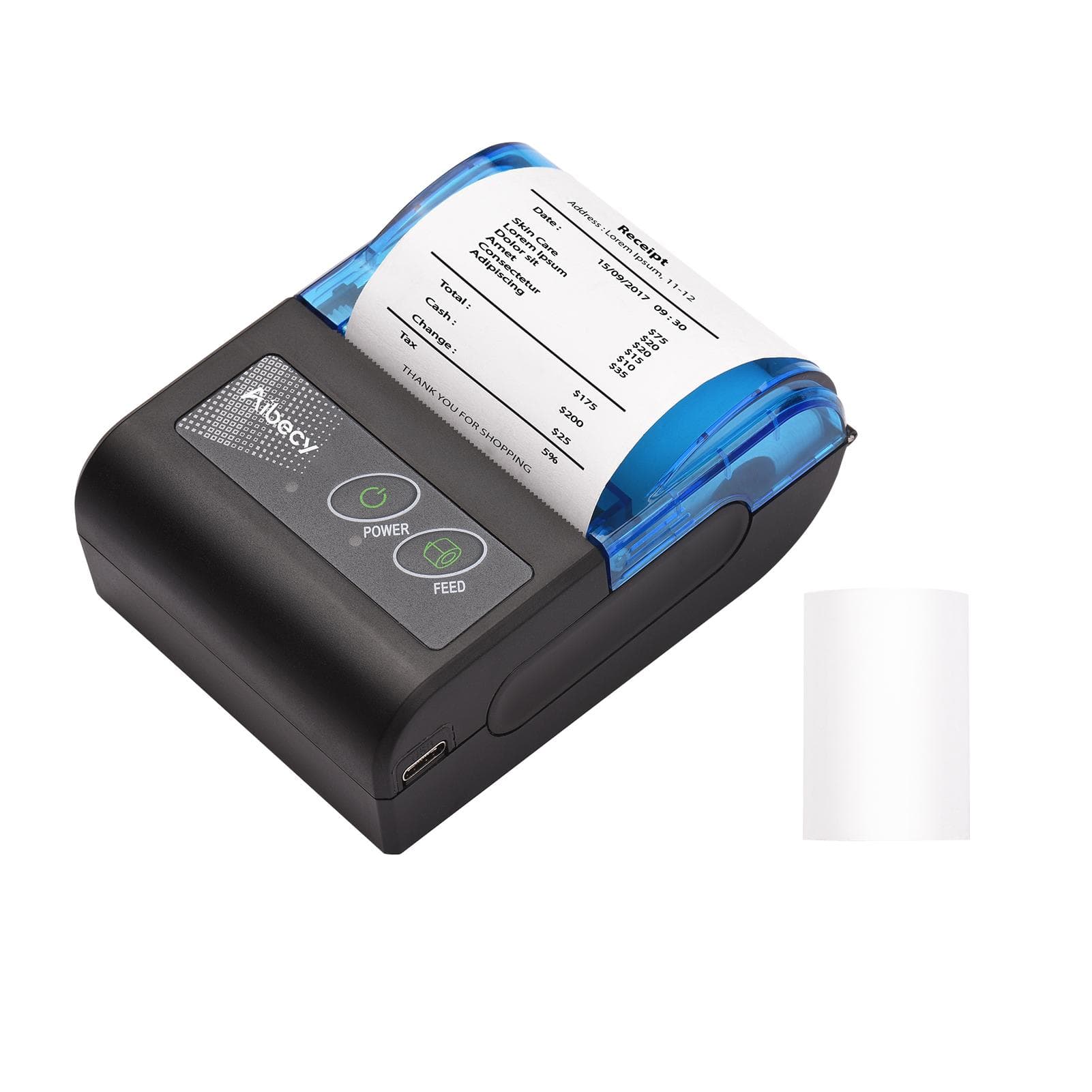 Aibecy Portable Mini Thermal Printer 2 inch Wireless USB Receipt Bill Ticket Printer with 58mm Android/iOS/Windows
