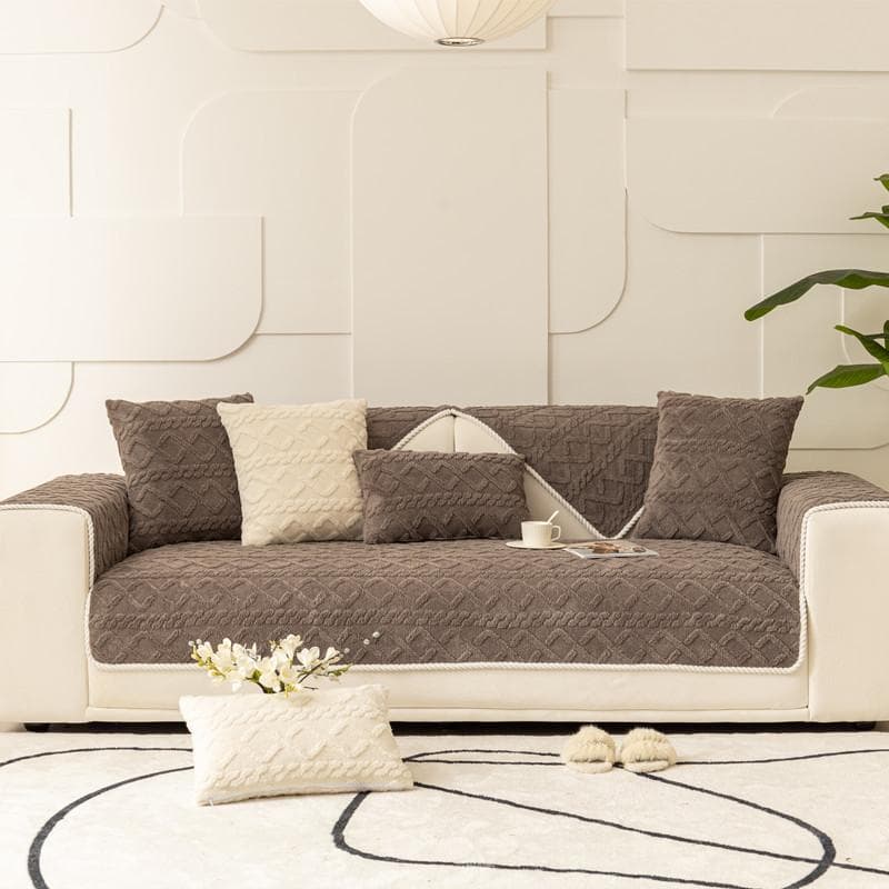Modern Sofa Seat Slipcovers Solid Color Plush Stereoscopic Jacquard Sofa Protector Home Decor Sofa Cover for Winter Warm Cushion 70x70cm 1pcs