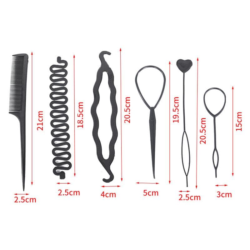 6pcs/set Hair Braid Tool Hairpin Hair Clip Bun Roller Maker Twister Curler Ponytail Portable Hair DIY Styling Accessories Tools black