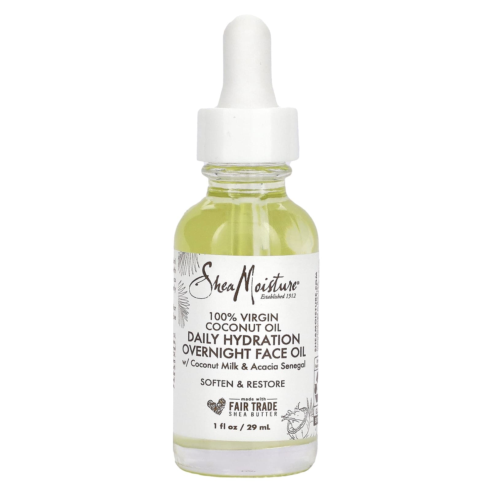 SheaMoisture, 100% Virgin Coconut Oil, Daily Hydration Overnight Face Oil, 1 fl oz (29 ml)