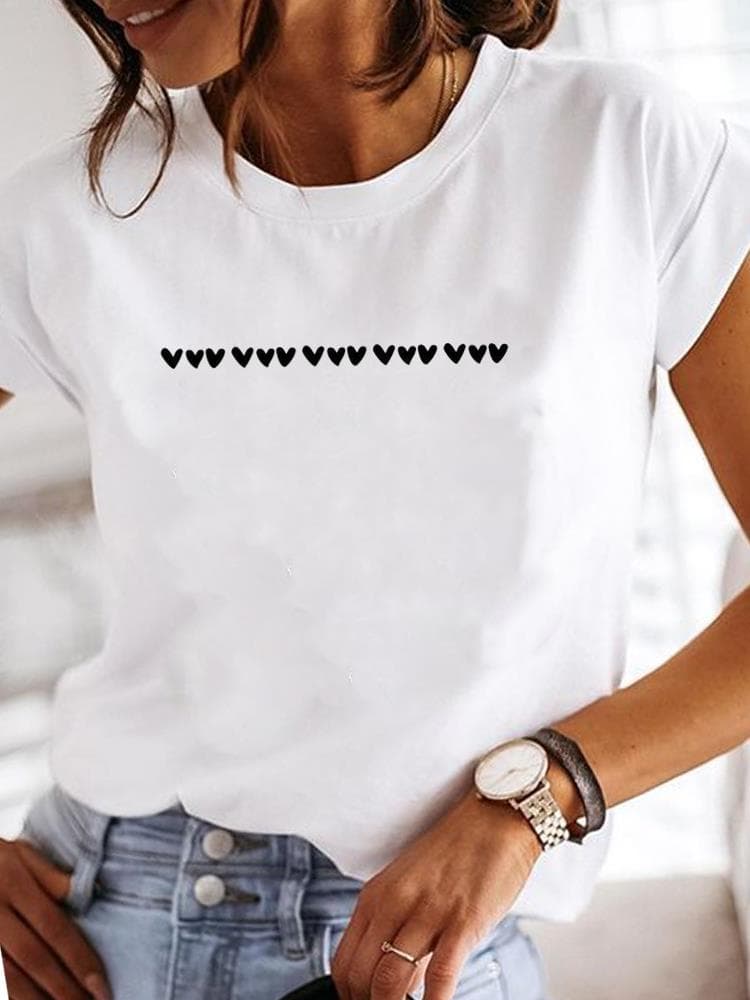 (Asian Size) Women Watercolor Trend Sweet Lovely Short Sleeve Fashion Print Lady Tee Top Clothing Casual Tshirt Female Graphic T-shirts L