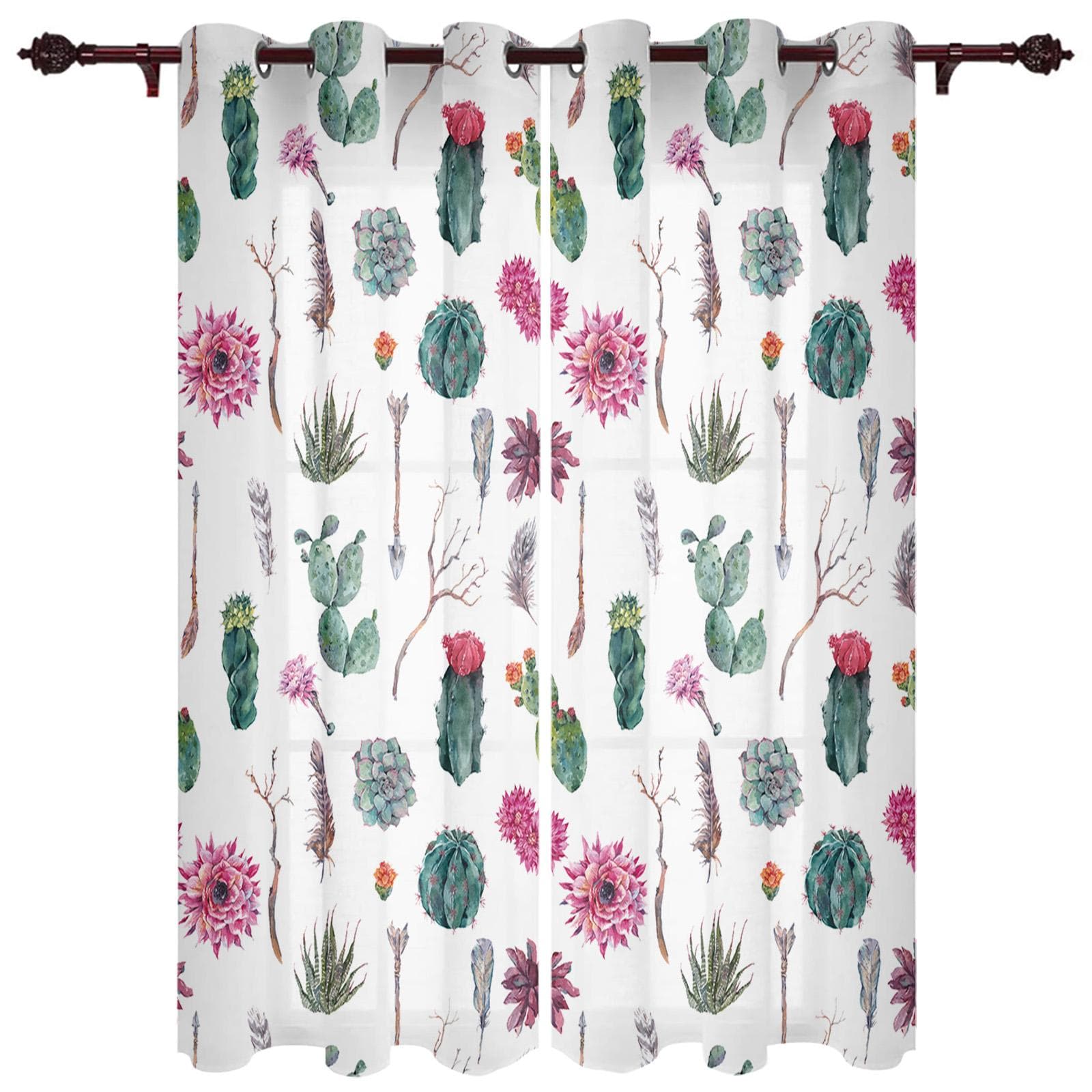 Pastoral Plants Succulent Flowers Window Curtains for Living Room Bedroom Curtain Modern Kitchen Blinds Drapes Curtains 135W x 60H(cm) x1