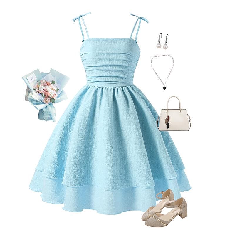 Girls' 2025 Spring/Summer Sling Princess Dress - European & American Style 13Y sky blue