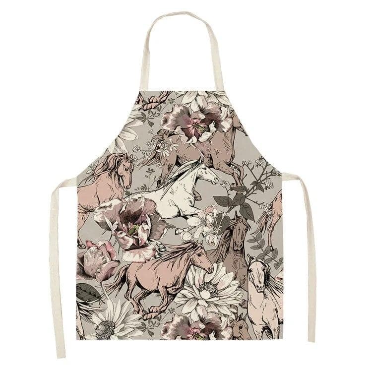 1pc Horse Print Linen Apron Dinner Bib Kitchen Cooking Baking BBQ Stain Resistant Apron Home Cleaning Accessories 68x55cm