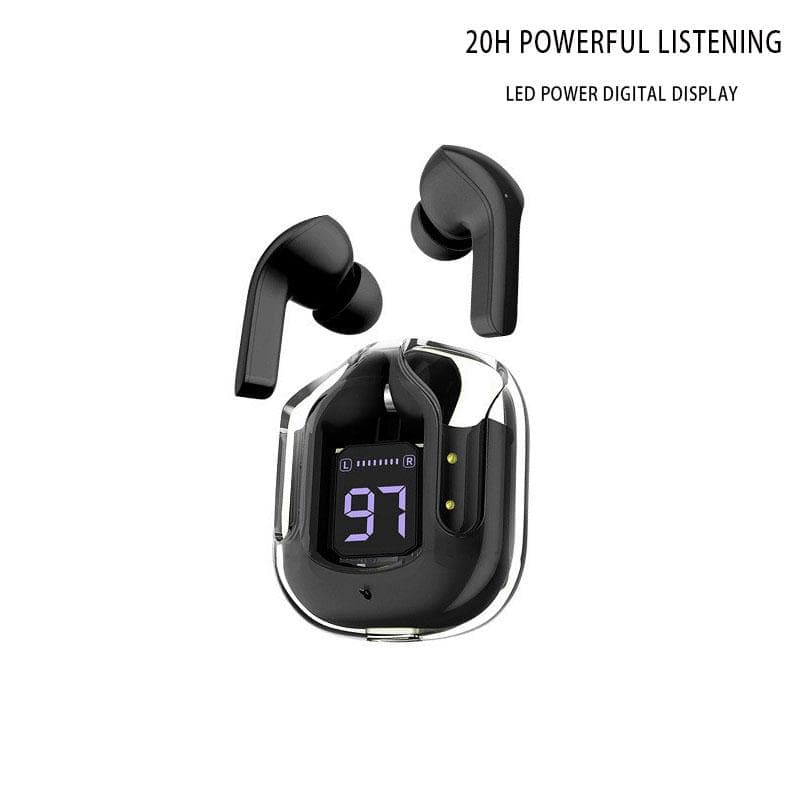 Wireless Earphones Transparent Charging Case Bluetooth 5.3 Earbuds ENC Sports Music Headphones HiFi Stereo Earbuds Power Digital Display Earphones black