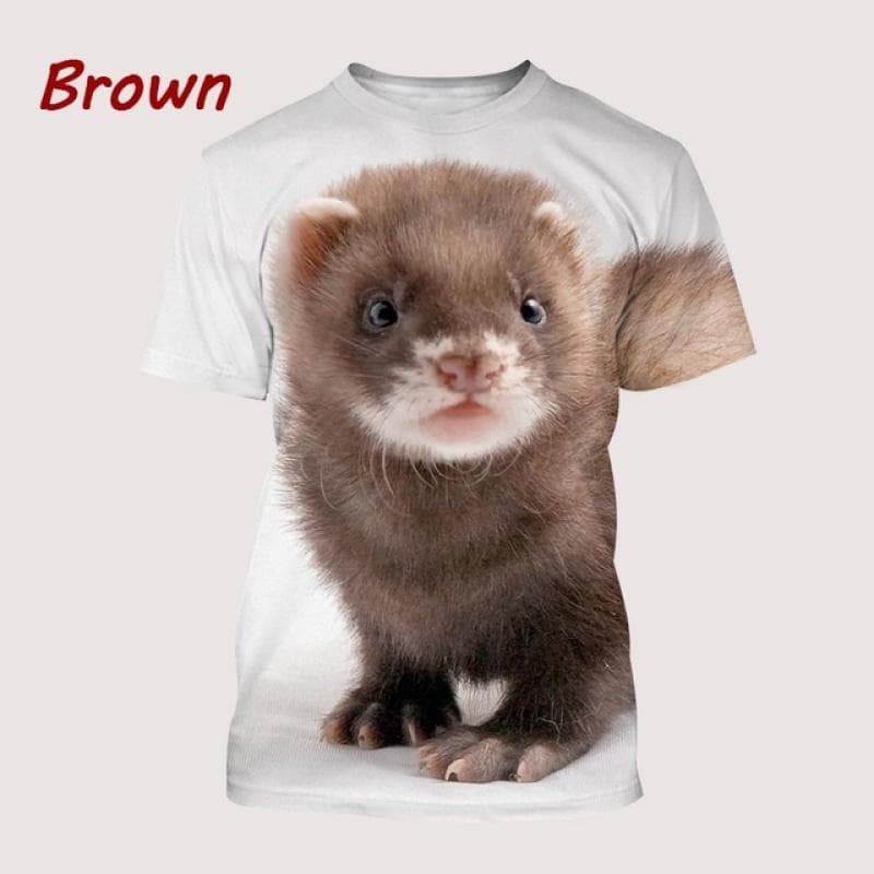 Unisex Casual Top O-neck Loose Short Sleeves Summer Fashion Creative Animal Cute Ferret 3D Printing T-shirt XL