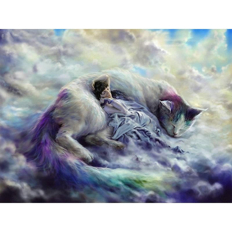 Diamond Painting Cross Stitch Maiden and A Big Cat Diamond Embroidery Needlework Patterns Rhinestone 20X30CM