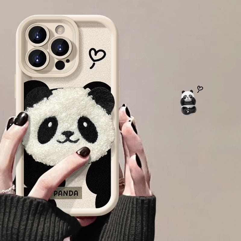 Applicable To Apple 15promax Mobile Phone Case IPhone 13/14 Cute Plush Panda Doll 11/12 Lambskin iPhone 6 plus