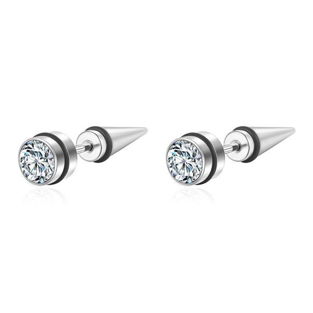 2Pcs Streetwear Zircon Earrings Crystal Stainless Steel Earring Simple Stud Earrings Men Men silver