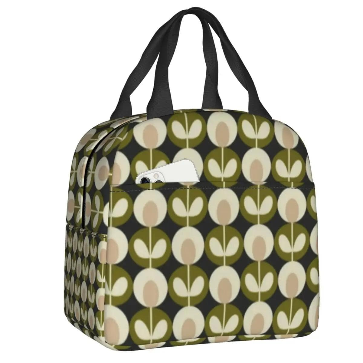 Orla Kiely Bubble Flowers Insulated Lunch Bag for Women Leakproof Scandinavian Thermal Cooler Lunch Tote Beach Camping Travel 22x20x13CM ivory