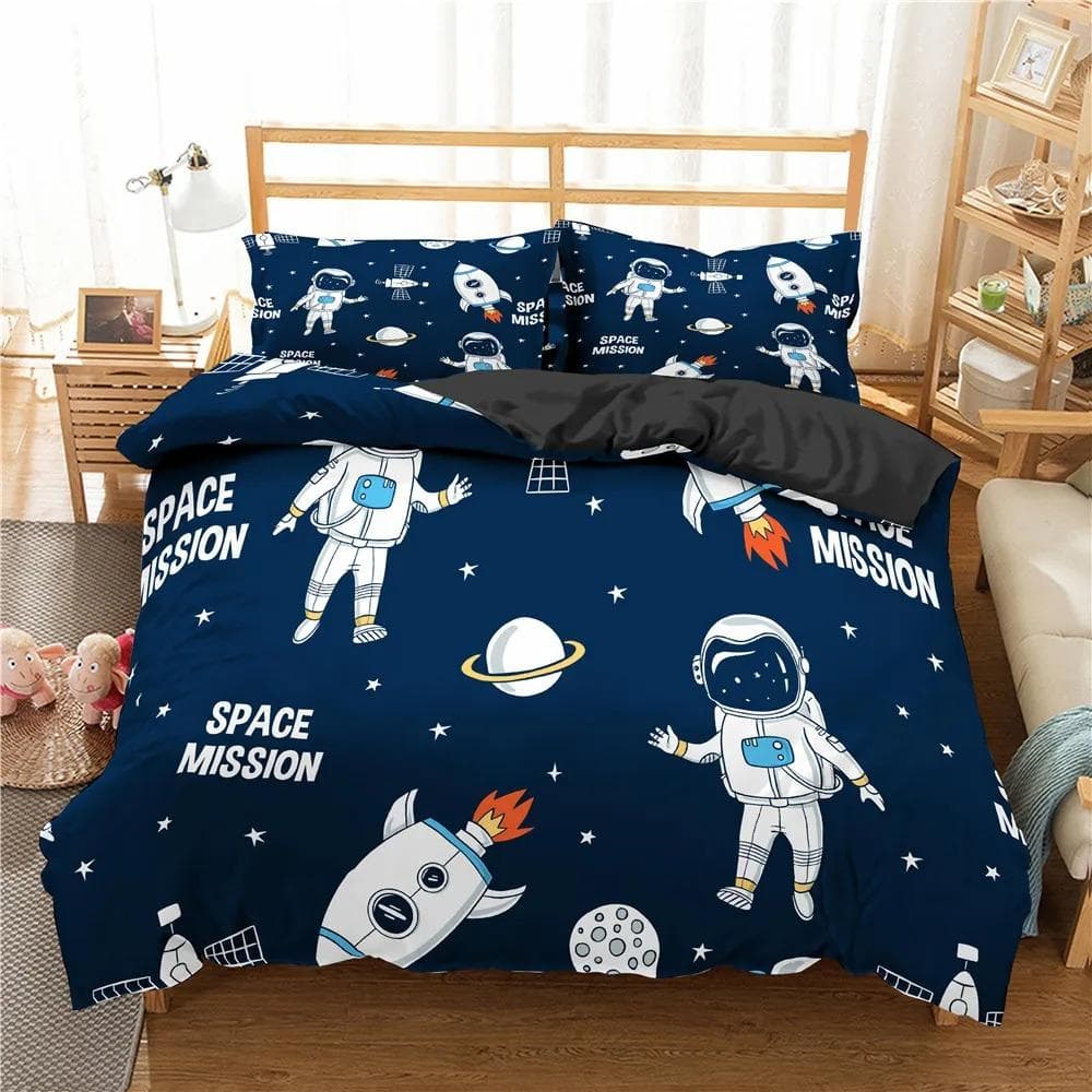 Cartoon Astronaut Outer Space Bedding Set Teens Boys Home 23 Piece Duvet Cover Set Pillowcase Single Twin King Quilt Cover Set 70x133cm 2pcs