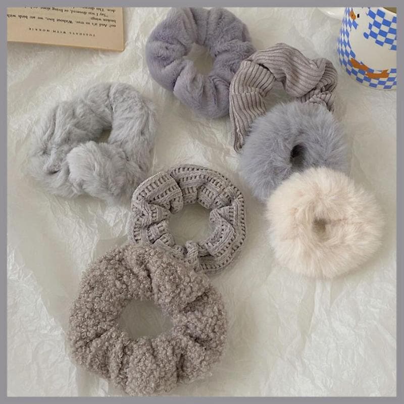 7 Pcs/Set Women Hair Scrunchies Set Plush Solid Hair Band for Girls Ponytail Holder Rubber Bands Hair Ties Hair Accessories gray