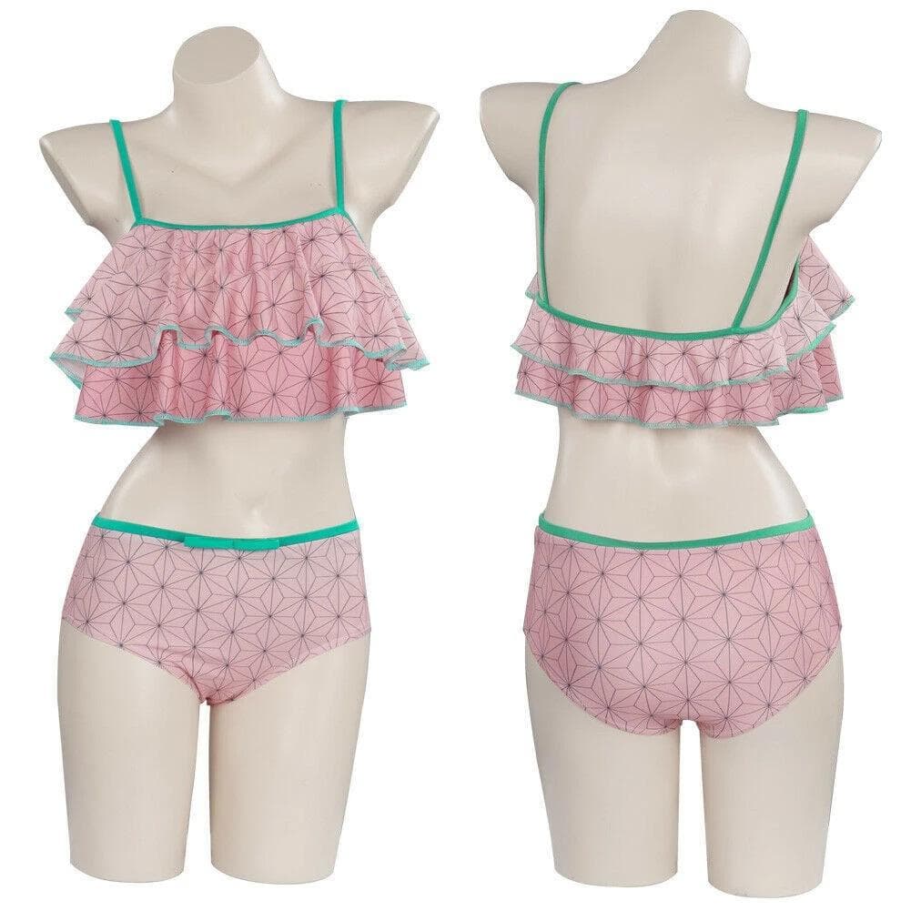 Demon Slayer Cosplay Costume Kimetsu no Yaiba Kamado Tanjirou Jumpsuit Bathing Suit Swimsuit Women Girls Beach Swimwear Dress XS
