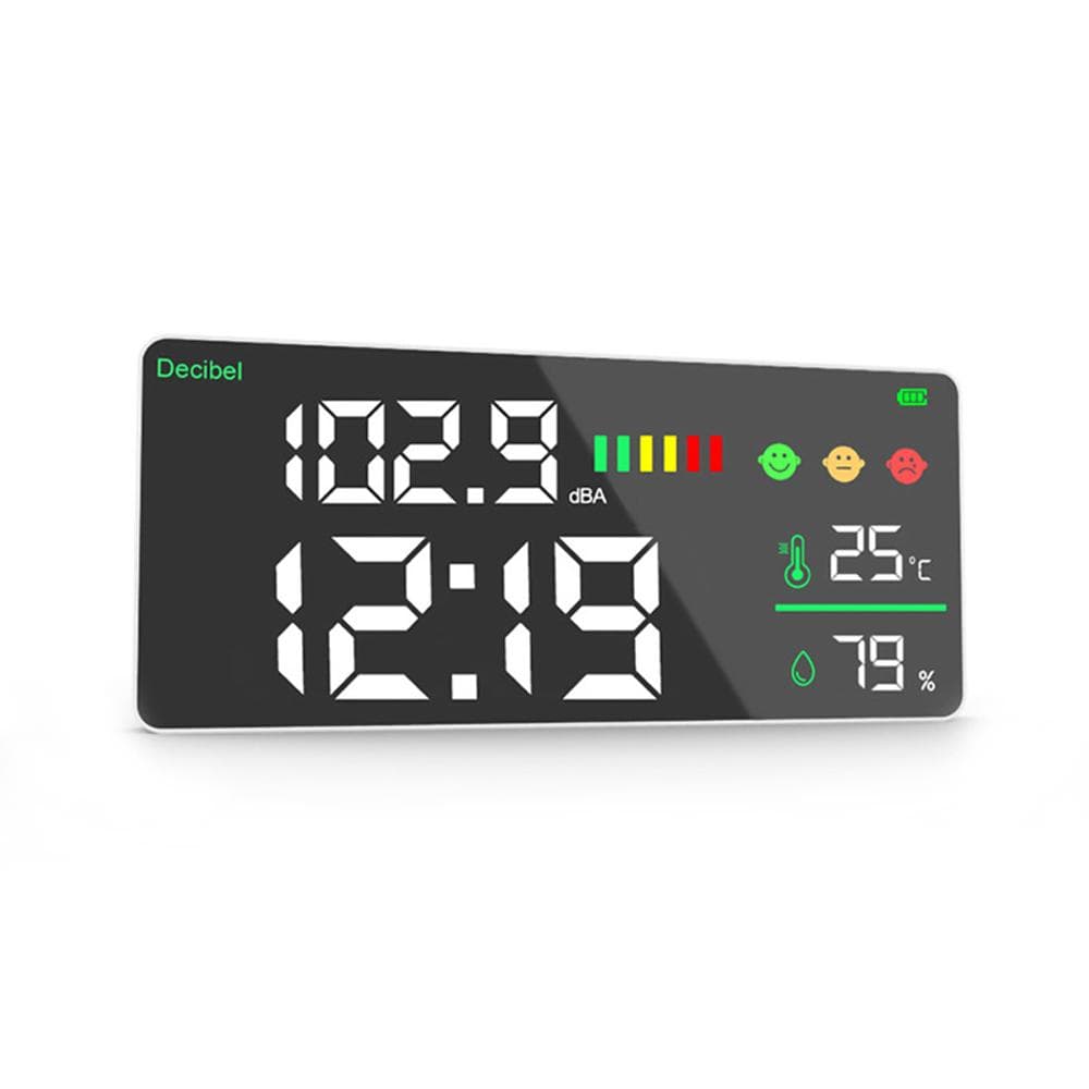Noise Measuring Instrument Digital Decibel Sound Meter Temperature Meter Humidity Meter black white
