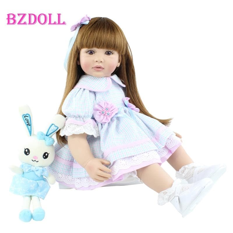 BZDOLL 60 CM Silicone Reborn Girl Doll Toy Lifelike Vinyl Princess Toddler Babies Alive Bebe Dress Up Girl Birthday Gift 60cm Doll, Brown Eyes