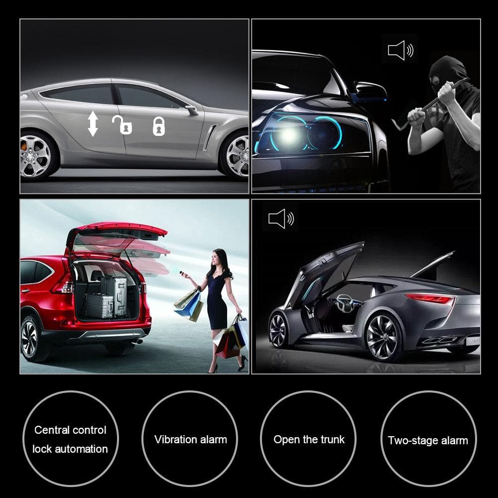 Car Alarm with 2 Door Remote Central Locking Kit With Shock Sensor Immobilise