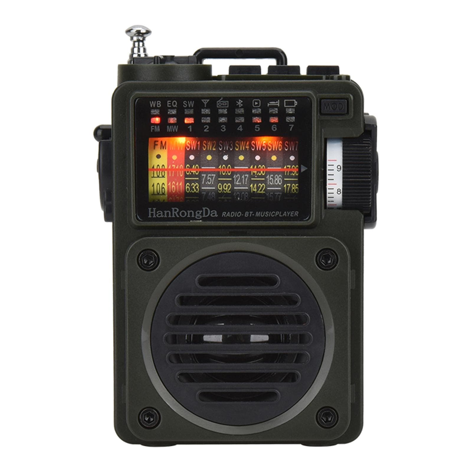 HRD-700 AM FM Radio Music Player Portable Receive Signal Rechargeable BT Speaker Punk Retro Art dark green
