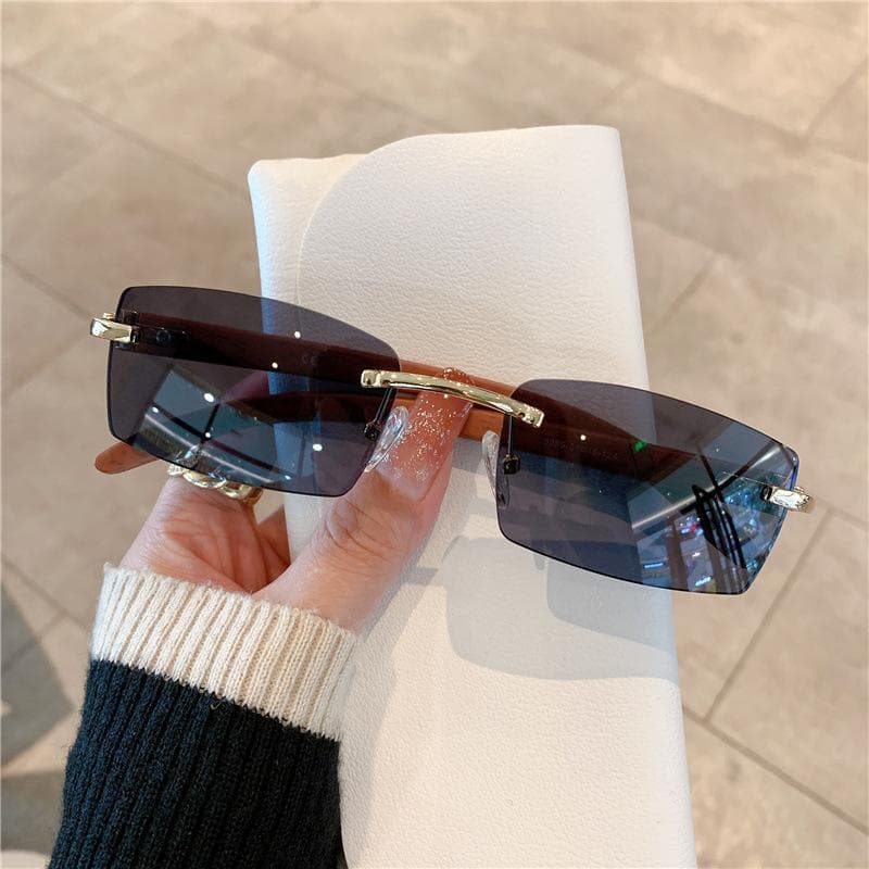 Vintage Rimless Sunglasses Unisex Wood Pattern Retro Designer UV400 Protection Stylish Sun Glasses For Men Women