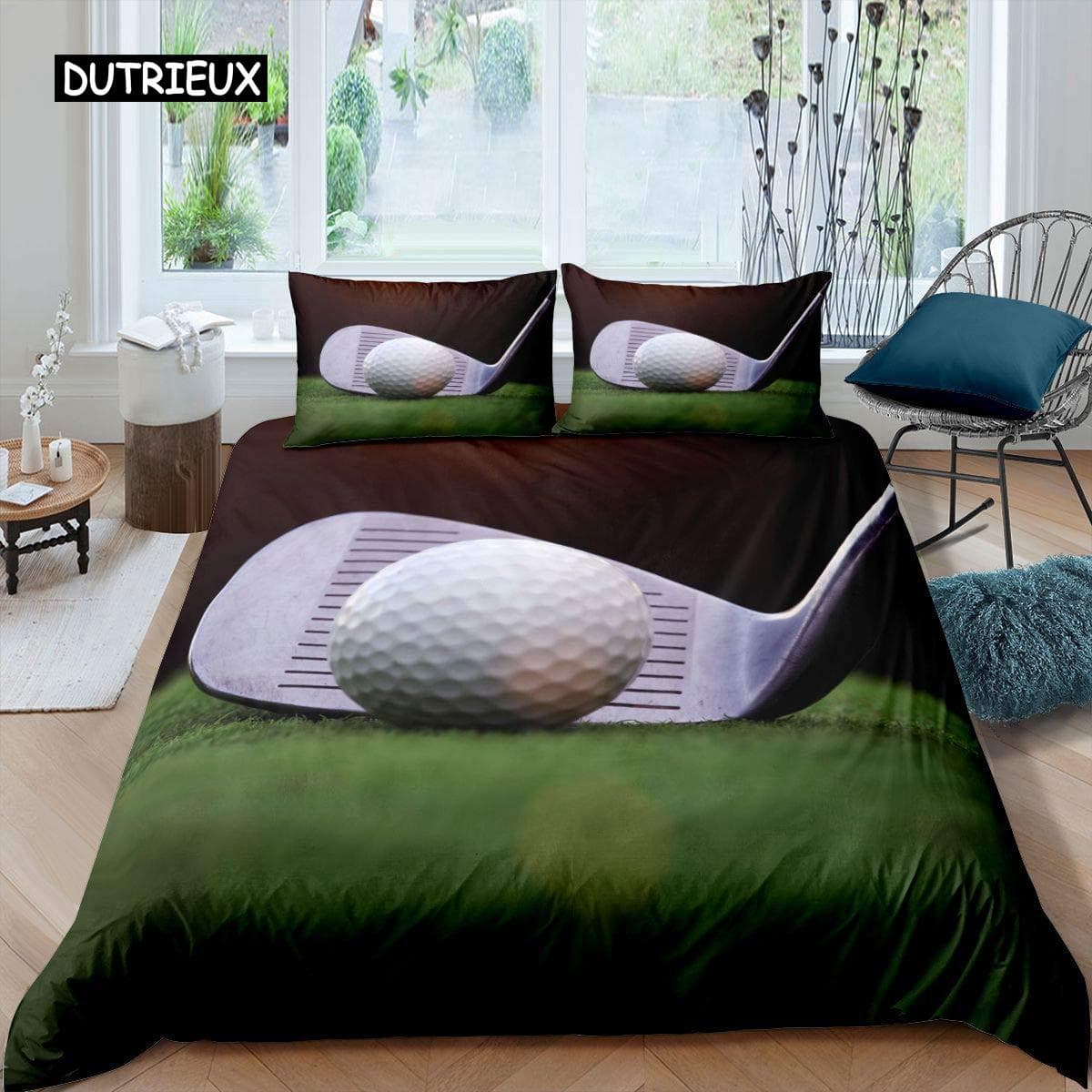 Golf Duvet Cover Set Golf Club Athlete Twin Bedding Set Microfiber Grass Leaf Branches Sports Game Theme Double King Quilt Cover EU single(135x200cm)
