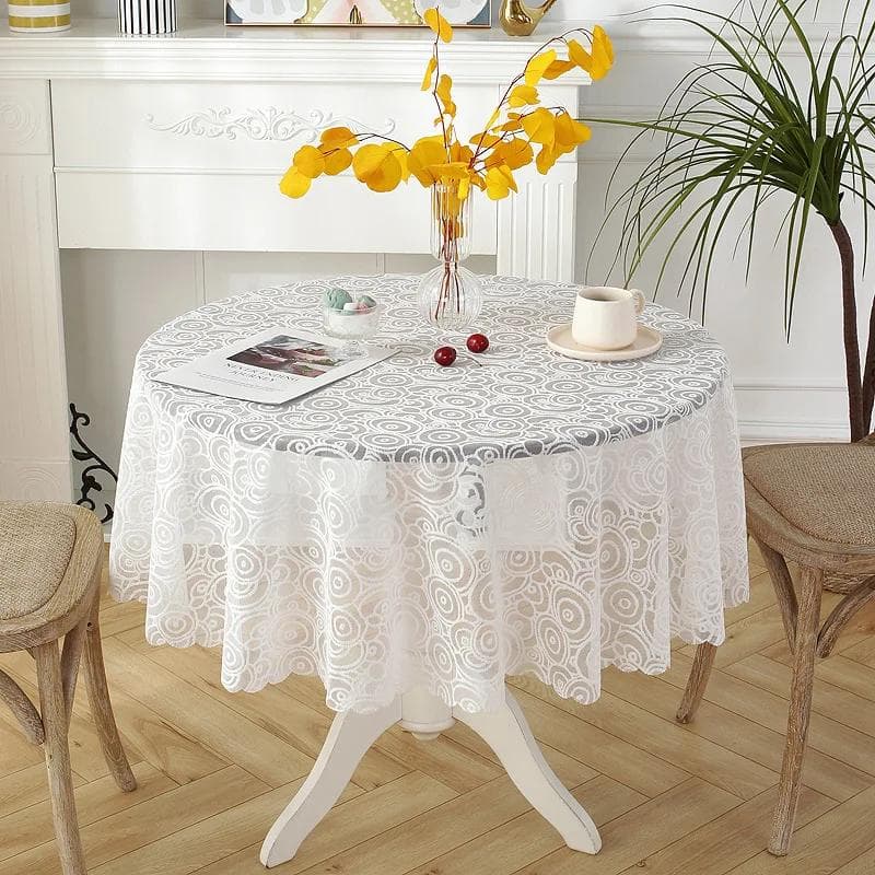 Lace Flower Circular Table Cloth White Round Table Cover Tea Dinning Hollow Style Wedding Home Decor Washable Tablecloth Round 150cm 1pcs