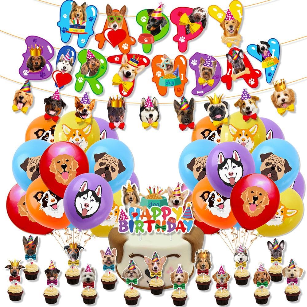 40 pcs Dog Birthday Party Supplies Includes Cake Toppers Balloons Dog Banners