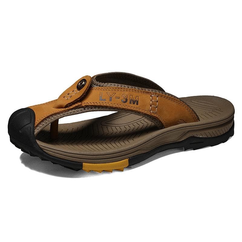 Genuine Cow Leather Shoes Men Sandals Mens Flip Flops Men's Casual Shoes Classic Massage Beach Slippers Anti-slip Summer 43 yellow
