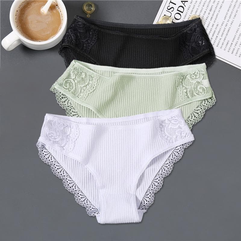 3Pcs/set Women Cotton Panties M-2XL Low-Rise Underwear Trendy Patchwork Lace Briefs Female Soft Underpants Lingerie 2022 XXL