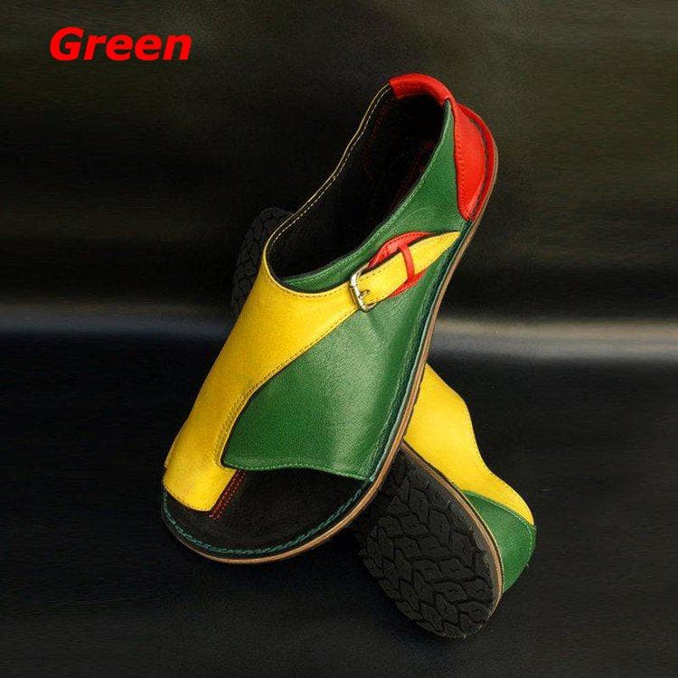 2022 Summer New Women's Color Matching Sandals Flat Buckle Sandals 42 green