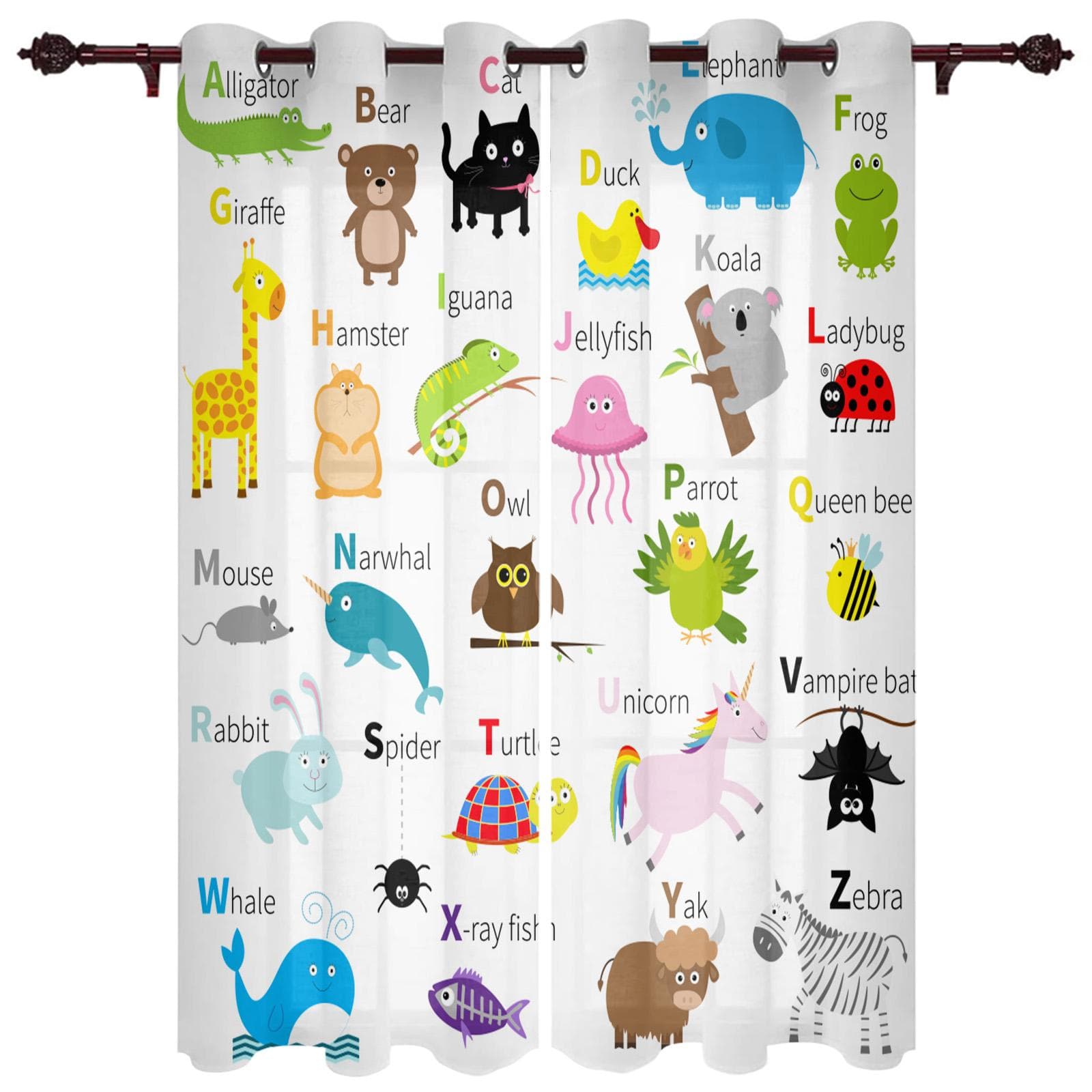 Modern Window Curtains for Living Room Cartoon Children English Alphabet Curtains for Child Bedroom Kitchen Decor Blinds Drapes 135W x 160H(cm) x1