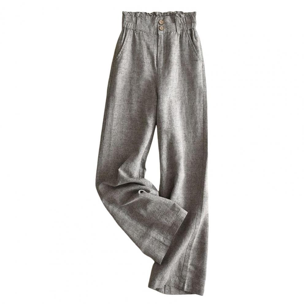 Women Pants Elastic High Waist Button Zipper Fly Long Trousers with Pockets Solid Color Loose Fit Casual Commuting Pants M