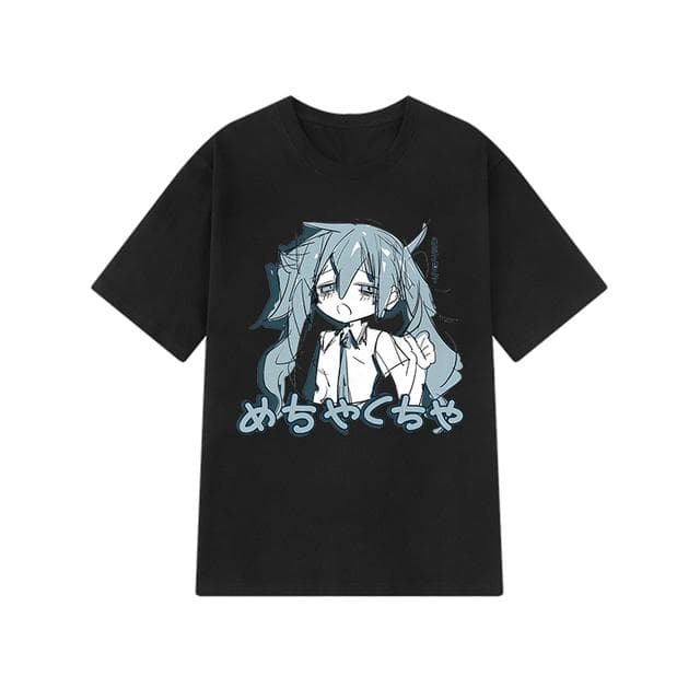 Japanese Y2K anime women T-shirt cotton loose Streetwear casual tees big size short-sleeved hip-hop Harajuku tops women clothing XL black