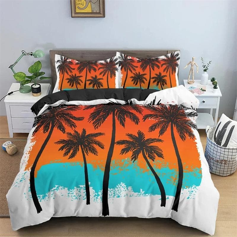 3D Printed Tropical Trees Coconut Tree Pattern Bedding Set,Girls Adult Single Twin Queen Size,Duvet Cover Pillowcase Bedding 135x200cm 2pcs