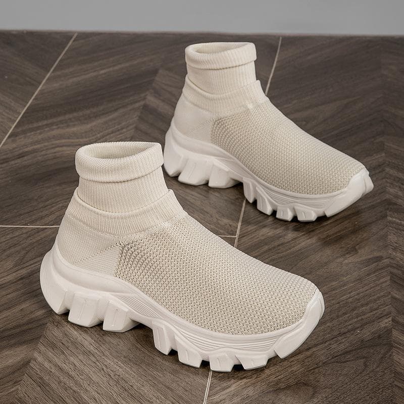 Fashion Fashion Knit Men Casual Sneakers Comfortable Socks Walking Shoes Couple Comfortable Outdoor Wear-resistant Trainer Running Shoes 40 beige