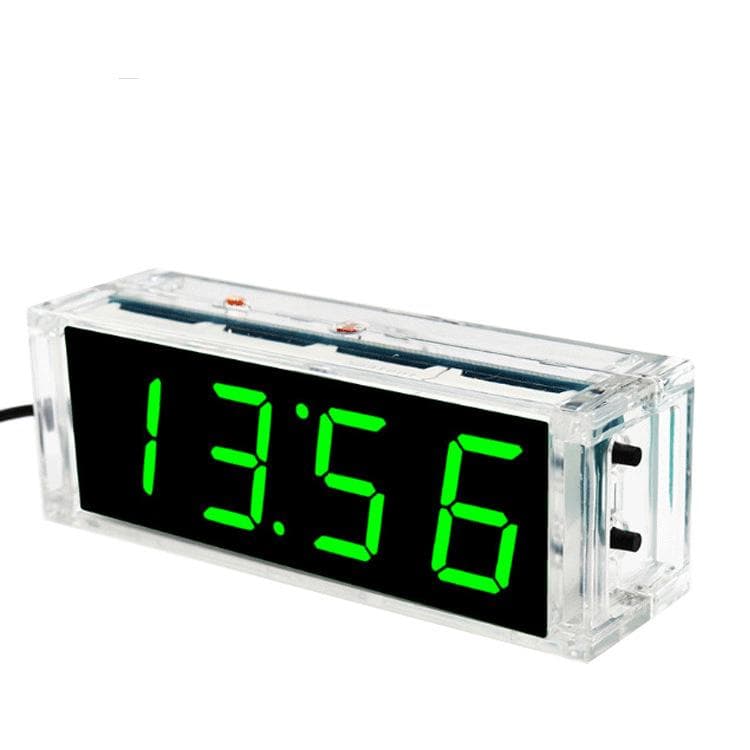 Compact 4-digit DIY Digital LED Clock Kit Light Control Temperature Date Time Display with green
