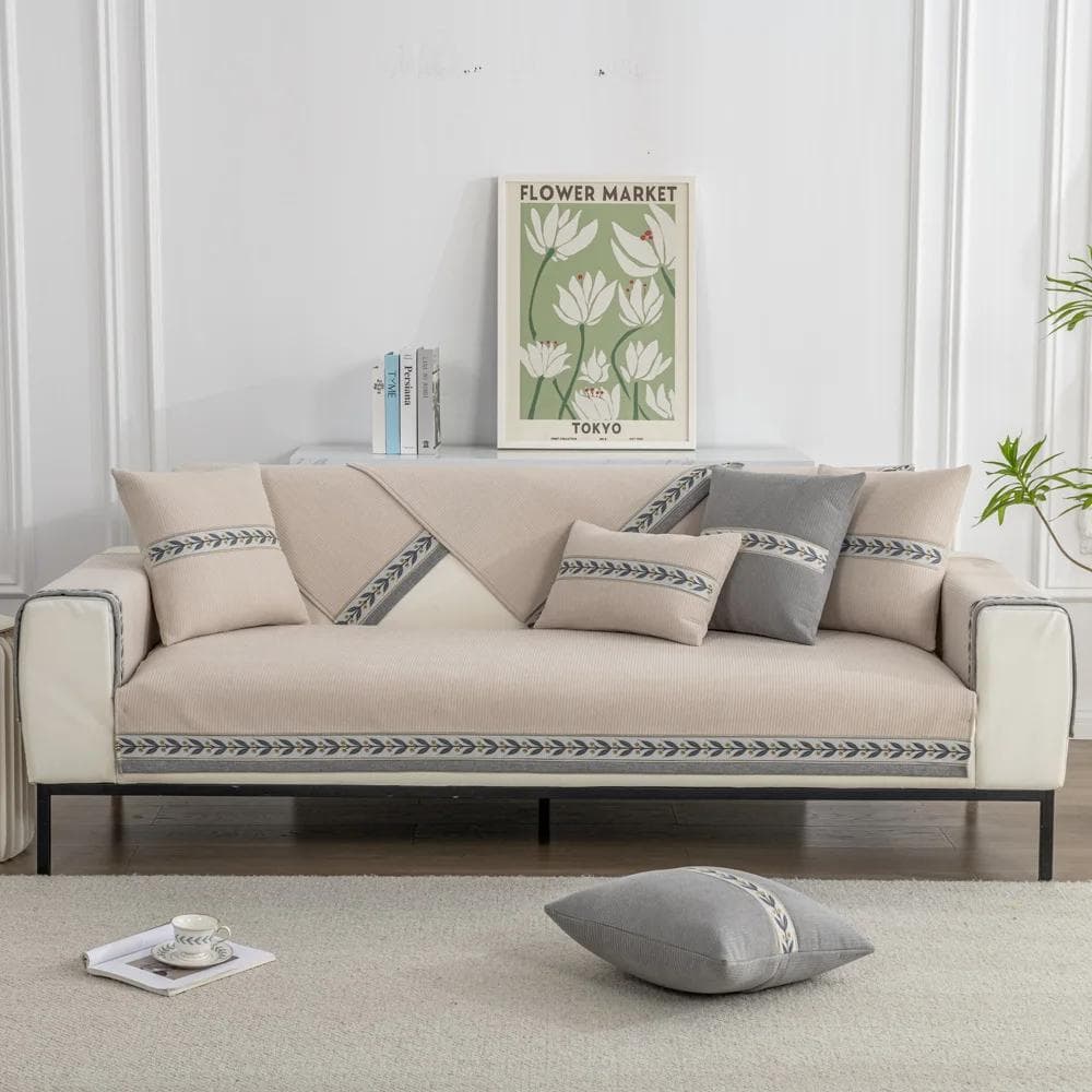 Flower Lines Chenille Sofa Cushion Four Seasons Universal Cushion Simple Modern Non-slip Leather Sofa Cover Cover Cloth Towel 70x70cm 1pcs