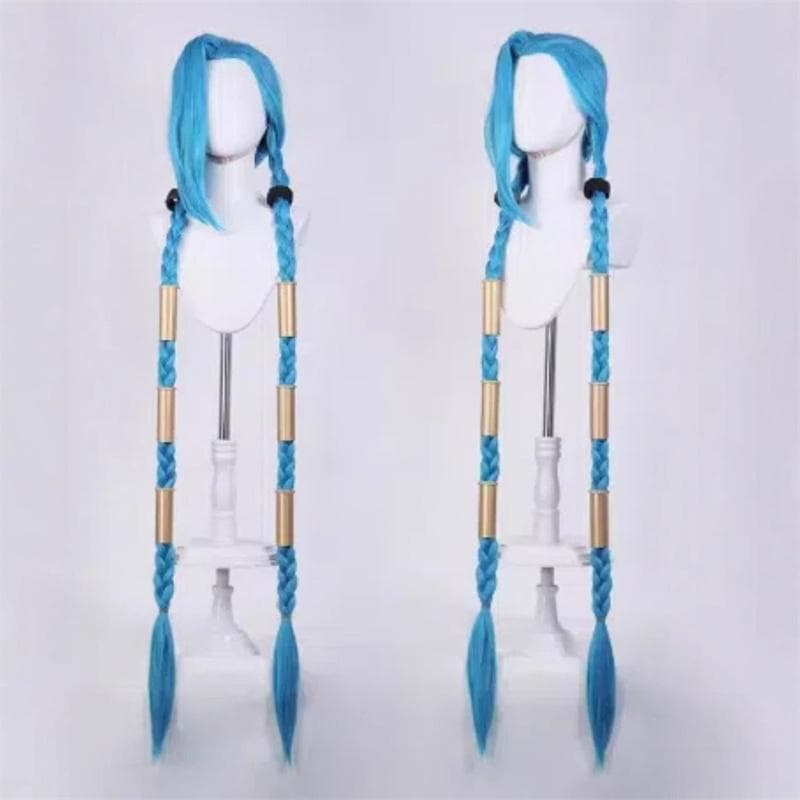 High Quality LOL Jinx Cosplay Wig Long Braided Blue The Loose Cannon Wig Braid Heat Resistant Synthetic Hair Anime Wigs + WigCap One Size