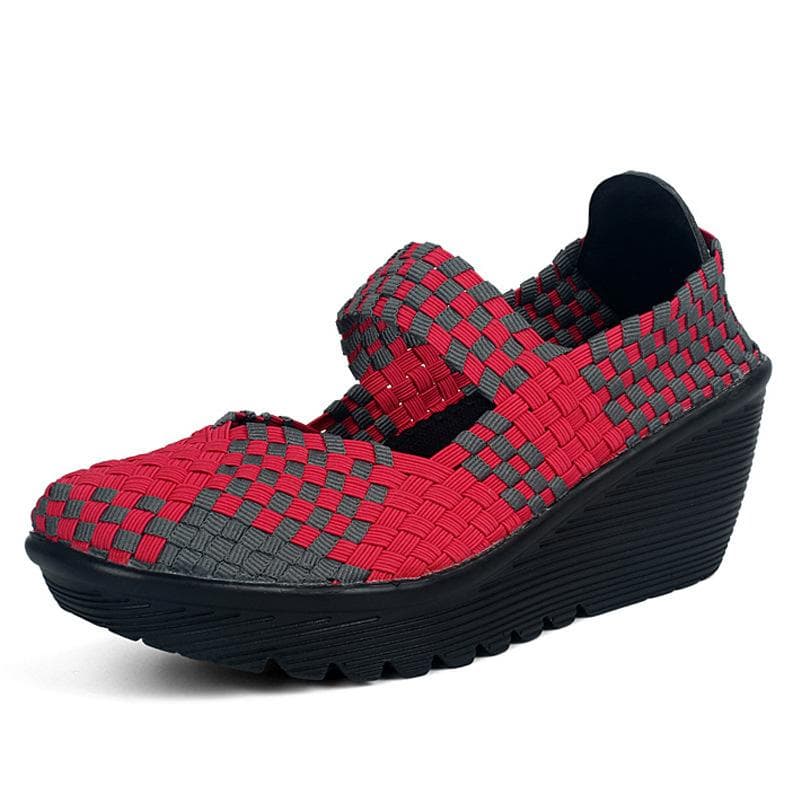Women's Woven Elastic Chunky Heeled Wedge Platform Casual Shoes Low Heels Lightweight Breathable Mary Jane for Women Slip-On Pumps Shoes Walking Shoes 38