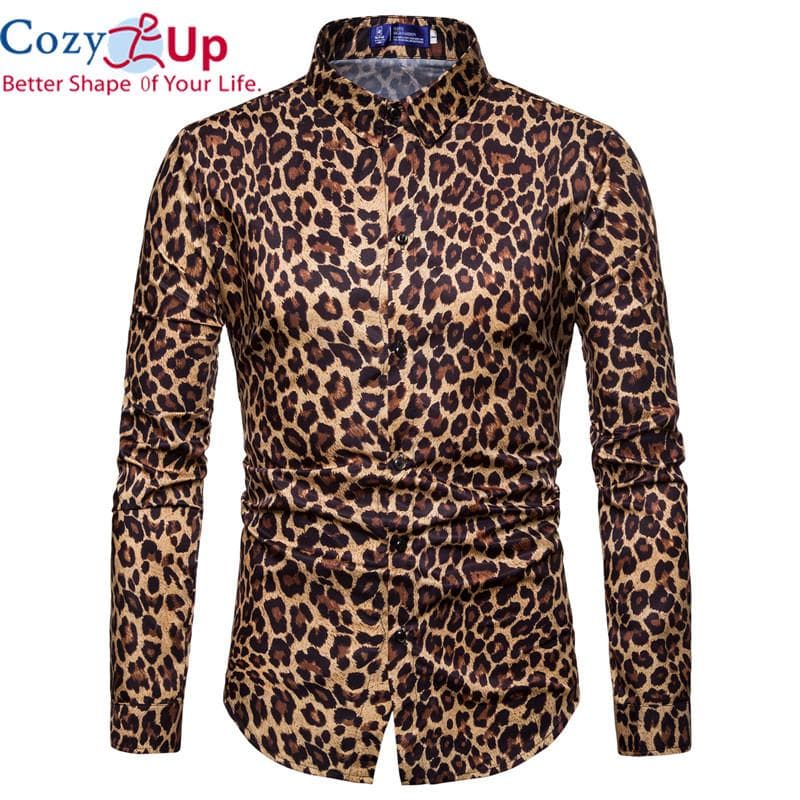 Cozy Up Mens Leopard Print Long Sleeve Shirt XL yellow