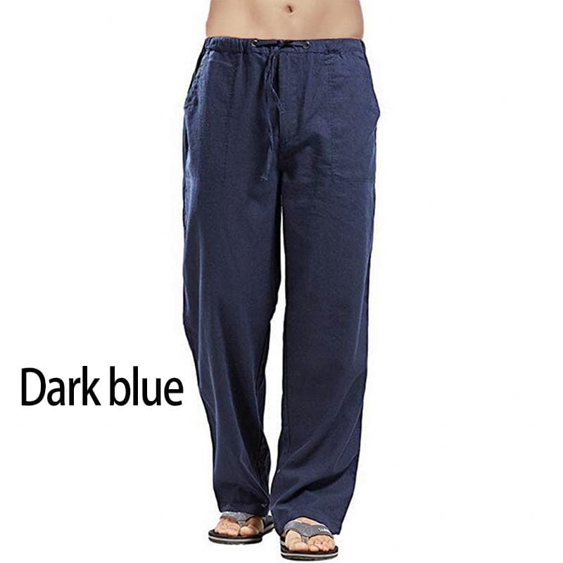 Men's Cotton Linen Pants Loose Cool Casual Long Pants Elastic Waist Long Pant Casual Large Size Streetwear Lightweight Trousers 5XL dark blue